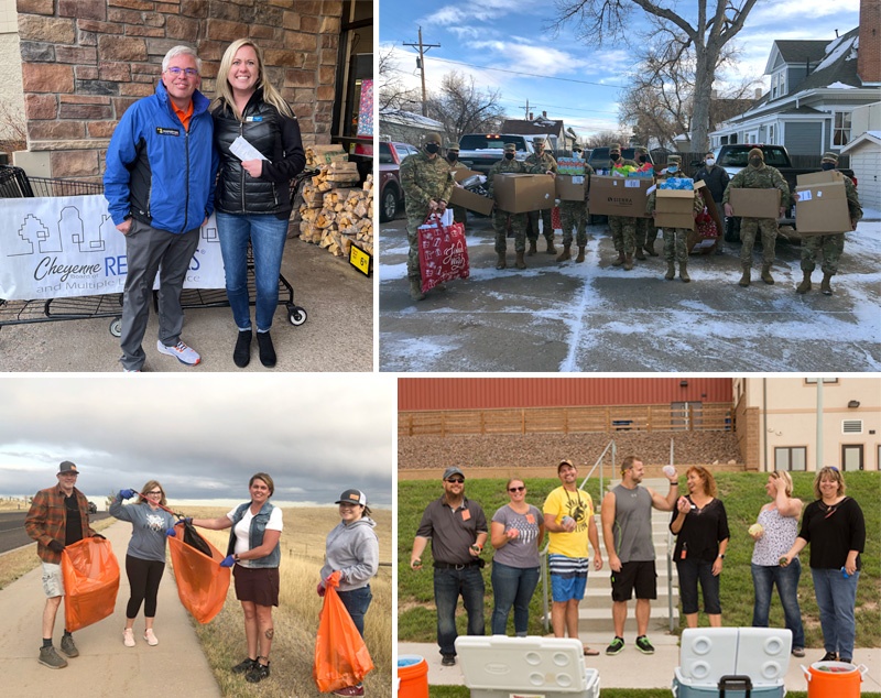 collage of four photos depicting realtors helping out around the community by volunteering
